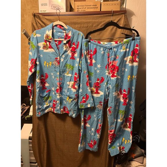 NICK & NORA Holiday Santa Lobster Claws Flannel Pajama Set Size XL - Picture 1 of 10